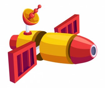 Satellite Spaceship Icon Shiny Colored 3d Sketch