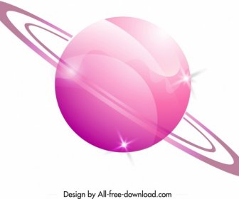 土星惑星アイコンピンク3D装飾モダンなデザイン