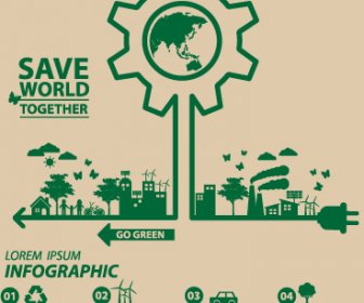Salvar A Mundo Eco La Protección Ambiental Plantilla Vector
