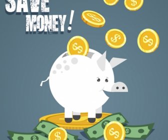 Saving Banner Bank Piggy Coin Money Icons Decor
