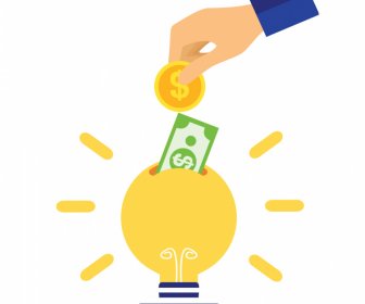 saving investment solution icon lightbulb money coin hand sketch