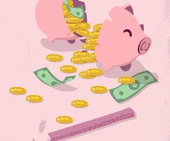 Savings Concept Background Broken Piggy Bank Money Icons