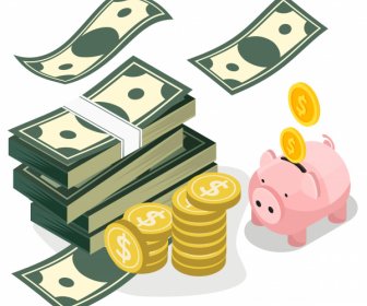 Savings Design Elements Dynamic Cash Coin Piggy Sketch