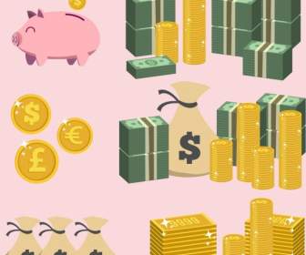 Savings Design Elements Piggy Bank Coin Money Icons