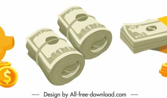 Savings Icons Piggy Bank Cash Coins Sketch