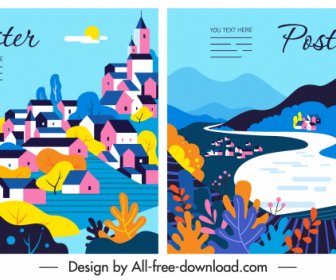 Scenery Poster Templates Colorful Classical Sketch