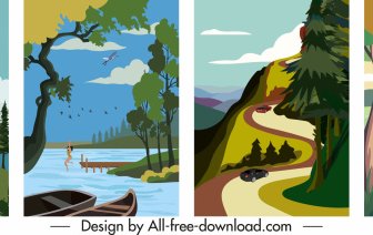 Scenery Posters Templates Colorful Classic Design