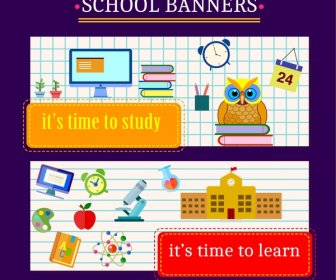 School Banners Design Education Elements On Page Background