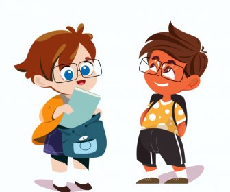 School Children Icons Cute Cartoon Characters Sketch