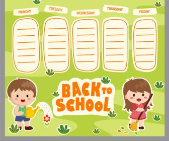 school timetable template cartoon pupils sketch
