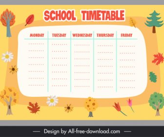 School Timetable Template Colorful Classical Nature Elements Decor