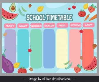 Modelo De Horário Escolar Esboço De Frutas Estilizadas Coloridas