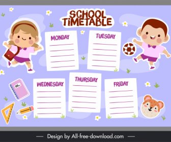 School Timetable Template Cute Pupils Education Tools Sketch
