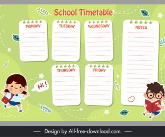 School Timetable Template Cute Pupils Sketch Bright Decor