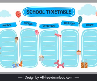 school timetable template handdrawn birthday elements decor