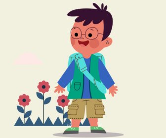 Schuljunge-Symbol Niedliche Cartoon-Charakter-Skizze