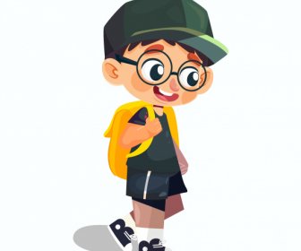 Schoolboy Icon Cute Cartoon Character Sketch Walking Gesture