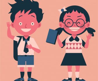 Crianças Em Idade Escolar ícones Bonito Dos Desenhos Animados Personagens Desenho