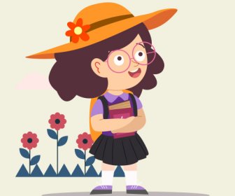 Schulmädchen-Symbol Niedliche Cartoon-Charakter-Skizze