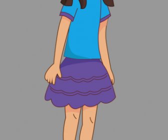 Kız öğrenci Simgesi Sevimli Karikatür Karakter Kroki