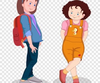 Schoolgirls Icon Colored Cartoon Character