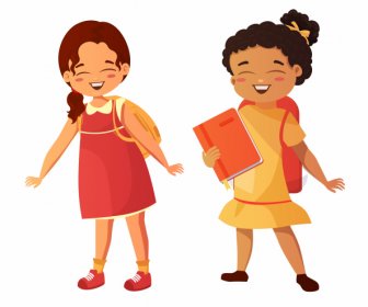 Schulmädchen Symbole Süß Lächelnd Skizze Cartoon-Figuren
