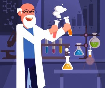 Wissenschaft Hintergrund Wissenschaftler Labor Werkzeuge Symbole Cartoon-Charakter
