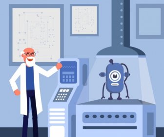Наука фон ученый робот иконы мультфильм дизайн