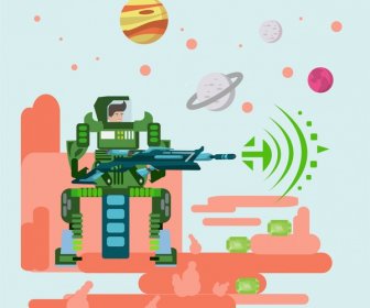 Science-Fiction-Banner-Design Mit Roboter-Sternschnuppen