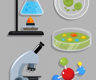 ícones De Ferramentas De Laboratório De Ciência Glassware Microscópio Esboço Molecular