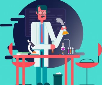 Wissenschaft Arbeit Hintergrund Wissenschaftler Labor Ikonen Cartoon-Charakter