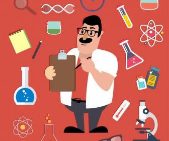 Science Work Design Elements Scientist Lab Tools Icons