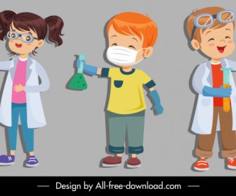 ícones Cientista Saque De Personagens De Desenhos Animados Crianças