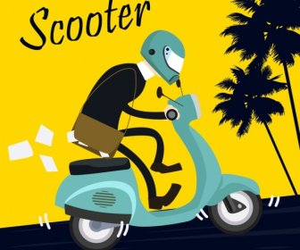 Scooter Background Man Motorbike Icons Cartoon Design