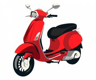 Scooter Icon Klassische 3d Skizze Rotes Dekor