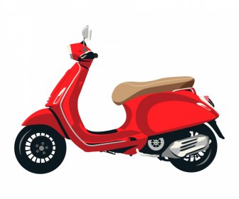 Scooter Icon Flat Side View Sketch Elegant Red Decor