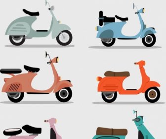 Scooter Icons Collection Colored Retro Design