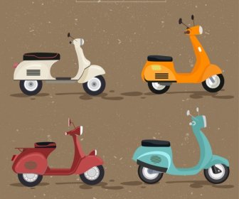 Scooter Icons Collection Multicolored Classical Design