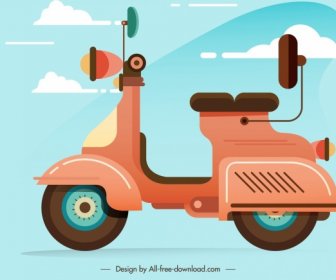 스쿠터 오토바이 아이콘 클래식 컬러 스케치