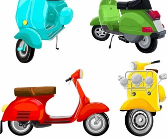 Scooter Motorbikes Templates Shiny Colored 3d Sketch