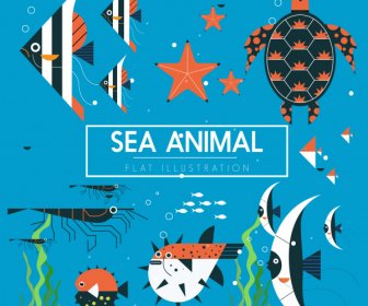 Sea Animals Background Colorful Classic Flat Sketch