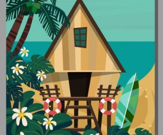 Sea Bungalow House Painting Colorful Classic Design