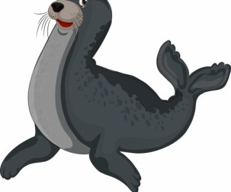 Oceano Animale Del Vitello Icona Carina Cartone Animato Schizzo Di Carattere