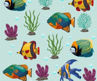 Sea Creatures Pattern Colorful Fishes Corals Ornament