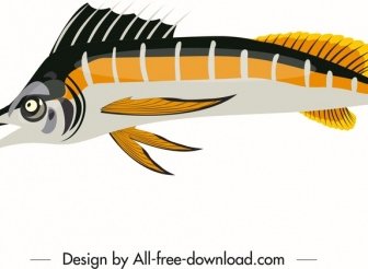 Ikon Ikan Laut Mengkilap Sketsa Warna-warni Modern