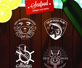 Sea Food Badges With Labels Vector Set