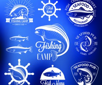Sea Food Badges With Labels Vector Set