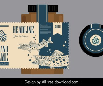 Sea Food Label Template Classical Handdrawn Fish Decor