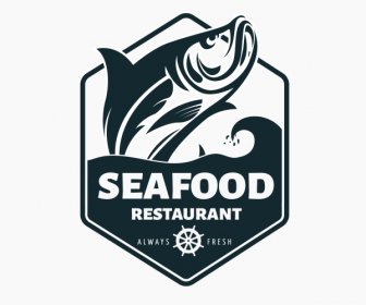 Templat Logo Makanan Laut Sketsa Handdrawn Ikan Dinamis