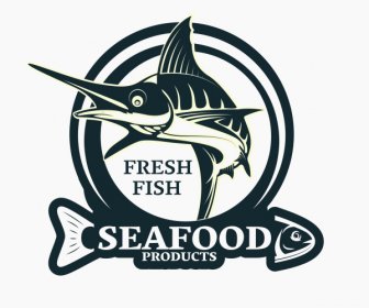 Meer-Lebensmittel-Logo-Vorlage Dynamische 3d Handgezeichnete Fische